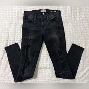 FRAME Distressed Le Skinny De Jeanne Knightrider Shred Jeans 27
